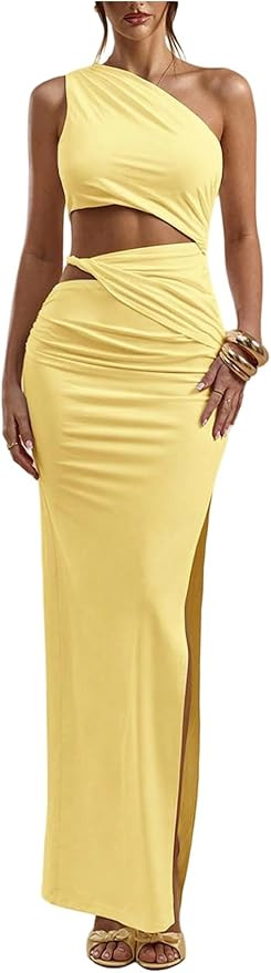 Floerns Women's One Shoulder Cutout Maxi Party Dress Sleeveless Split Bodycon Wedding Guest Night... | Amazon (US)
