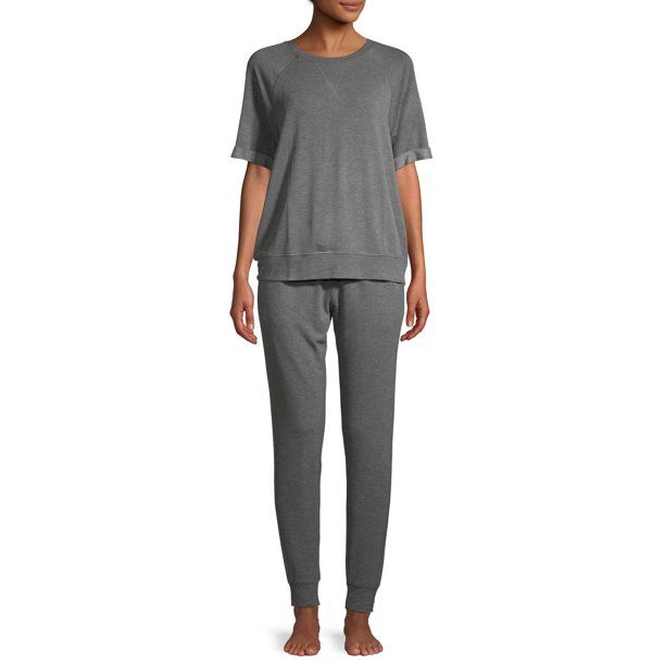 Secret Treasures Women's and Women's Plus 2-Piece Short Sleeve Top and Jogger Sleep Set | Walmart (US)