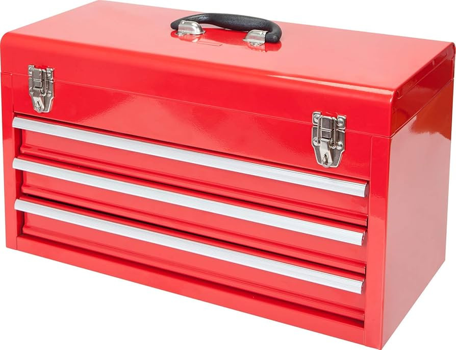 BIG RED ANTBD133-XB Torin 20" Portable 3 Drawer Steel Tool Box with Metal Latch Closure, Red | Amazon (US)