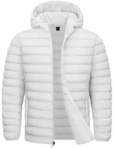 TACVASEN White Puffer Jacket Men Lightweight Packable Water Resistant Windbreaker Winter Down Coats Quilted Casual Puffy Jackets White S | Amazon (US)