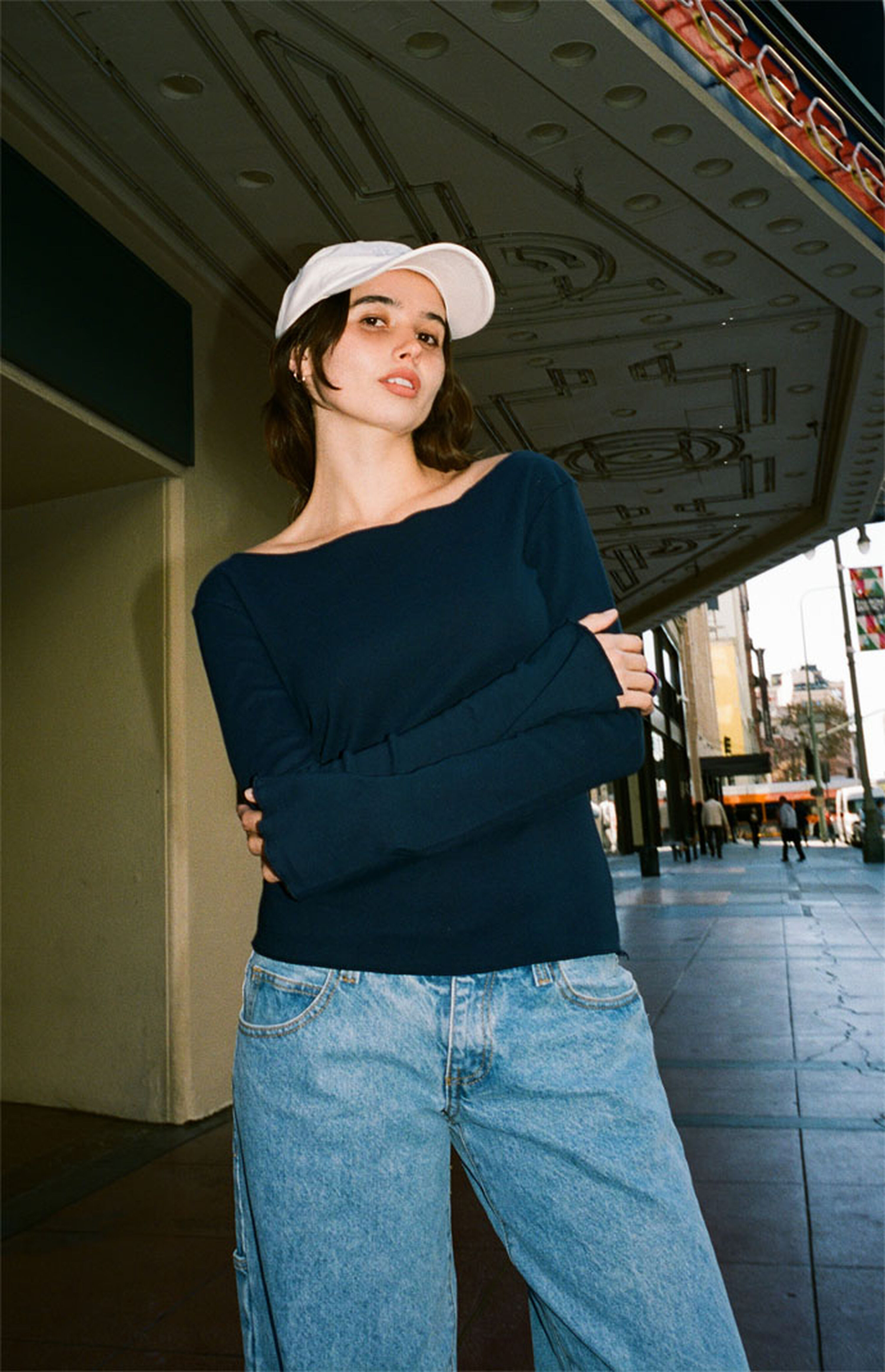 John Galt Navy Lettuce Edge Long Sleeve Top | PacSun