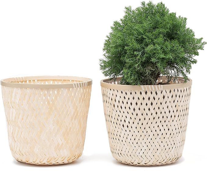 Fingers Craft Natural Plant Pot Indoor, 6 inch Set of 2 Small Medium Flower Pots, Bamboo Planter ... | Amazon (US)