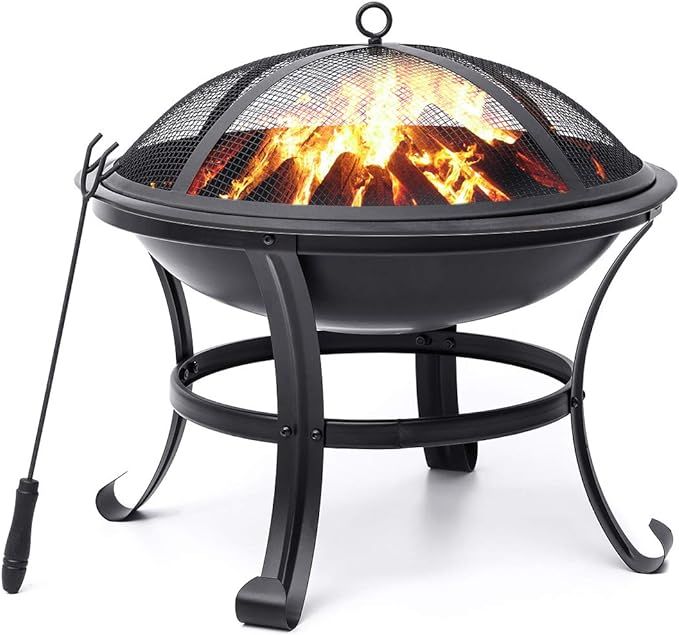 KINGSO Fire Pit, 22'' Fire Pits Outdoor Wood Burning Steel BBQ Grill Firepit Bowl with Mesh Spark... | Amazon (US)