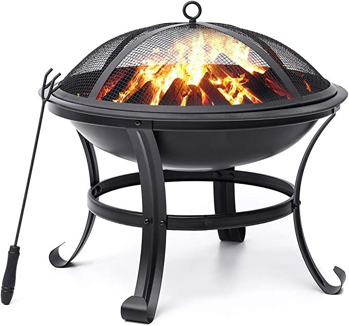 KINGSO Fire Pit, 22'' Fire Pits Outdoor Wood Burning Steel BBQ Grill Firepit Bowl with Mesh Spark... | Amazon (US)