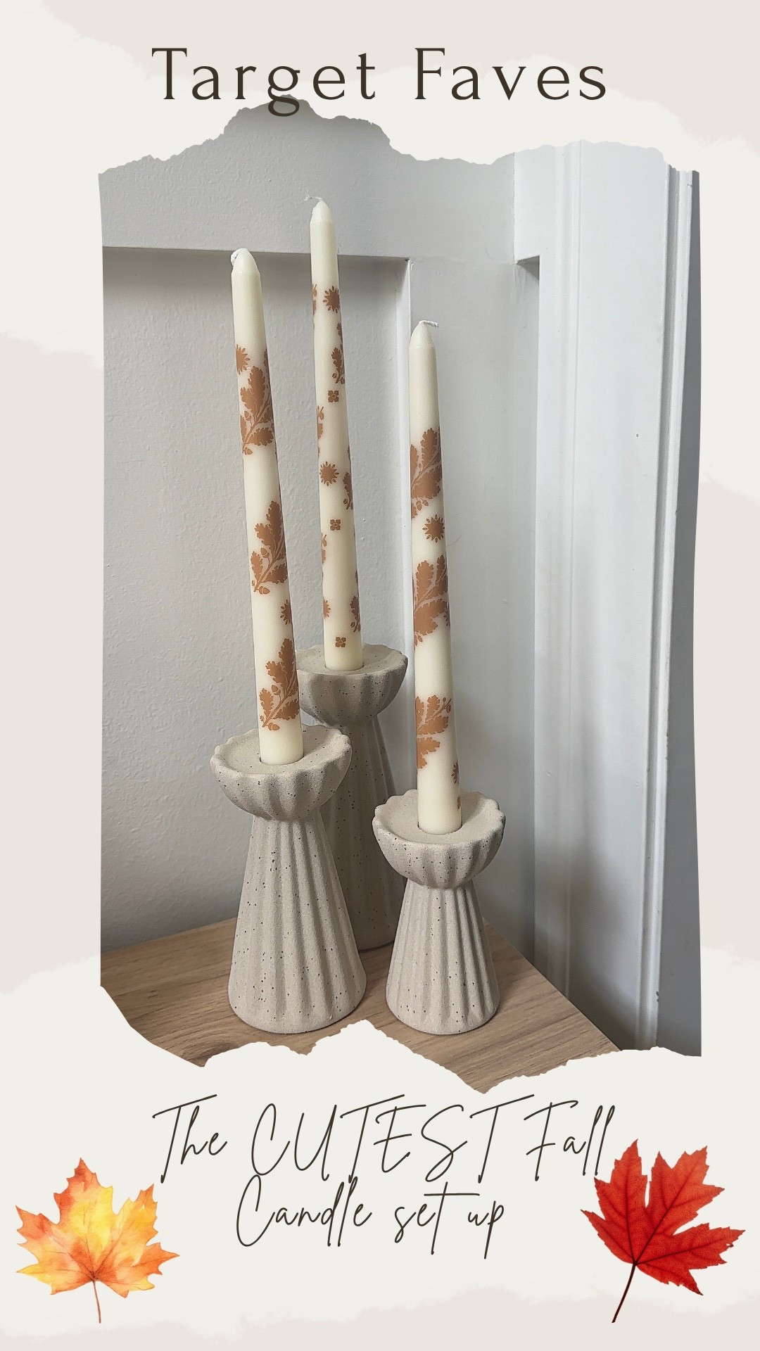 Fall decor lovers… you need this Target find 🍂 These taper candles with the leaf design are giving all the cozy autumn vibes, and the fluted holders are just perfection. Such an easy way to elevate your mantel, table, or shelf styling for the season. I linked them both for you so you can snag them before they sell out! 🕯🤎

✨ Tap to shop this exact set & see more of my fall Target favorites!

#TargetStyle #TargetHome #TargetFall #FallDecor #FallHomeDecor #TargetFinds #TargetFaves #LTKHome #LTKSeasonal #LTKFinds #LTKFall #FallCandleDecor #HomeStyling #LTKTarget #LTKDecor

#LTKFindsUnder50 #LTKHome #LTKSeasonal