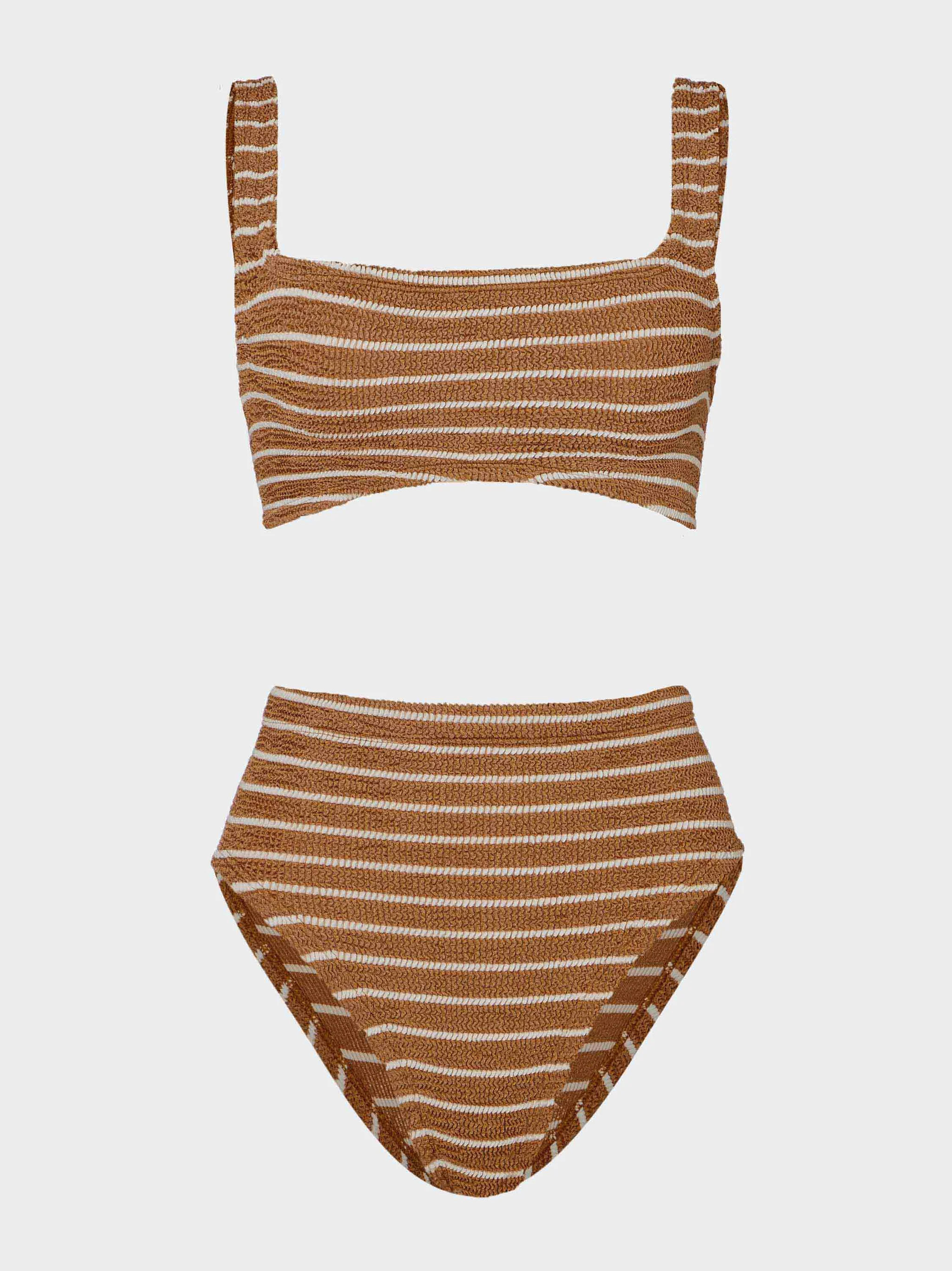 Patricia Bikini - Metallic Cocoa/White Stripe | HUNZA G