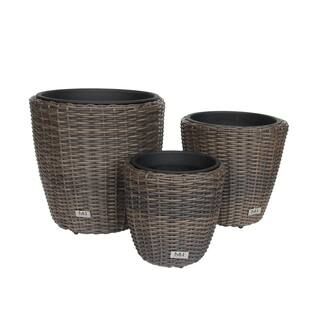 Lamia Steel Brown Wicker Floor Planter Set (3-Pack) | The Home Depot