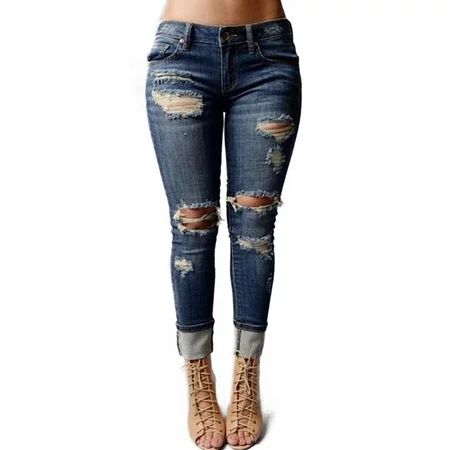Womens High Waist Ripped Denim Jeans Stretch Skinny Pencil Pants Trousers Jeggings | Walmart (US)