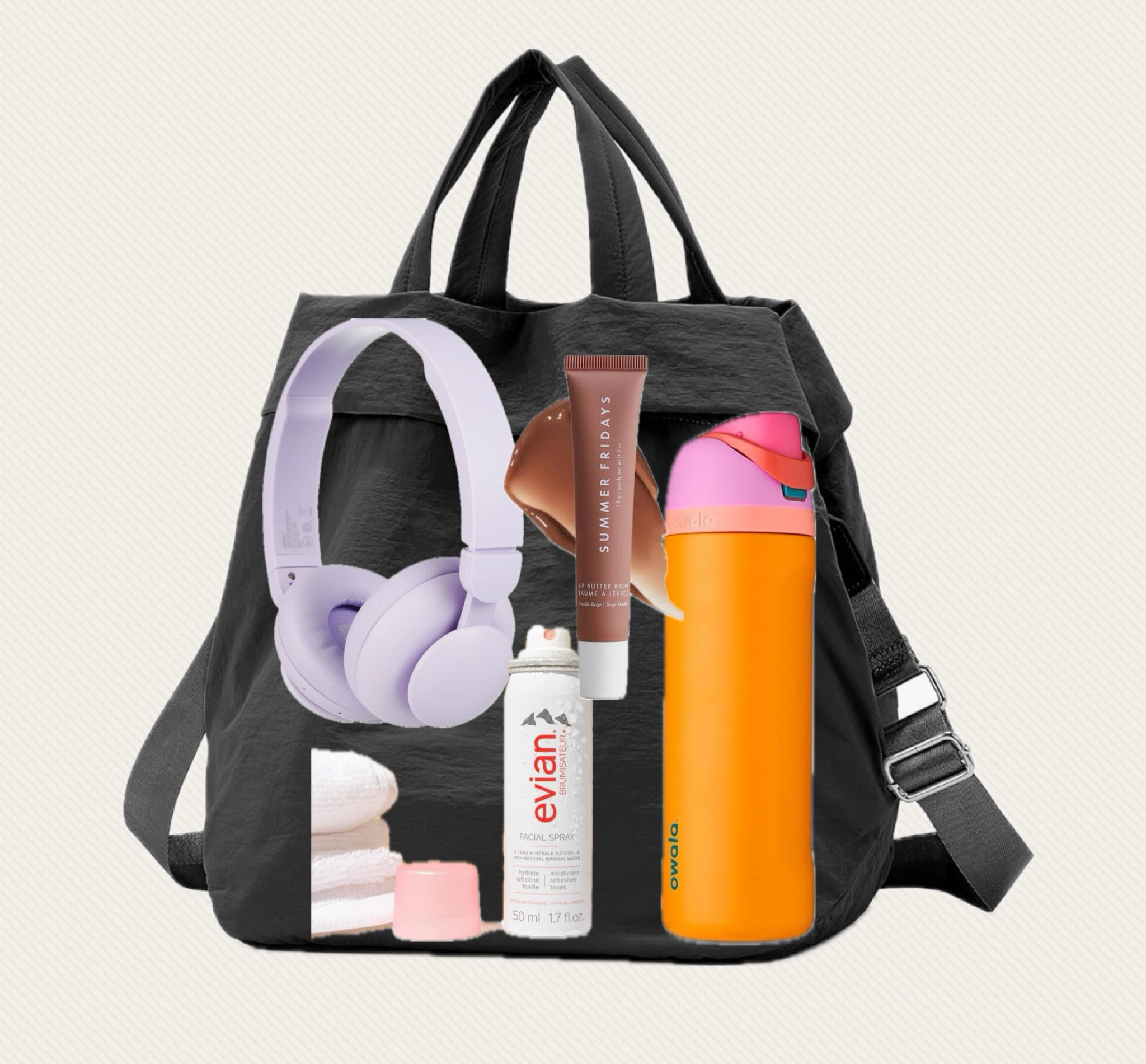 Gym Bag necessities 💦 
:
Wireless headphones, lip balm, water bottle, face mist  

#LTKFitness #LTKStyleTip #LTKActive