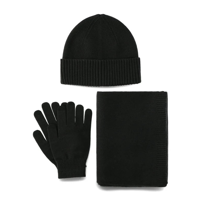 Time and Tru Women’s Beanie Hat, Gloves and Scarf Set, 3-Piece, One Size Fits Most, Black Soot ... | Walmart (US)