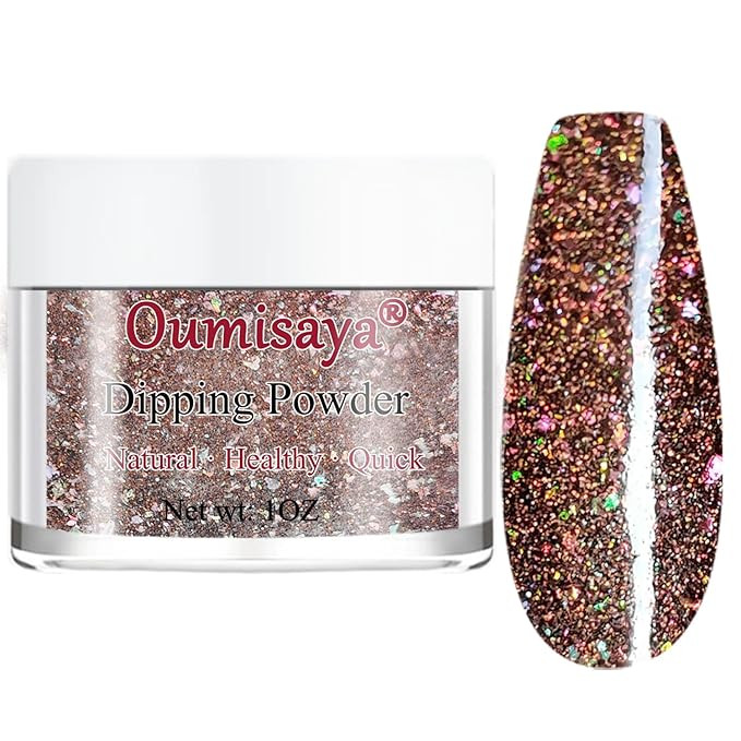Salon Quality Holographic Glitter Nail Chocolate Brown Dip Powder Color 1OZ Sparkle Glitters with... | Amazon (US)