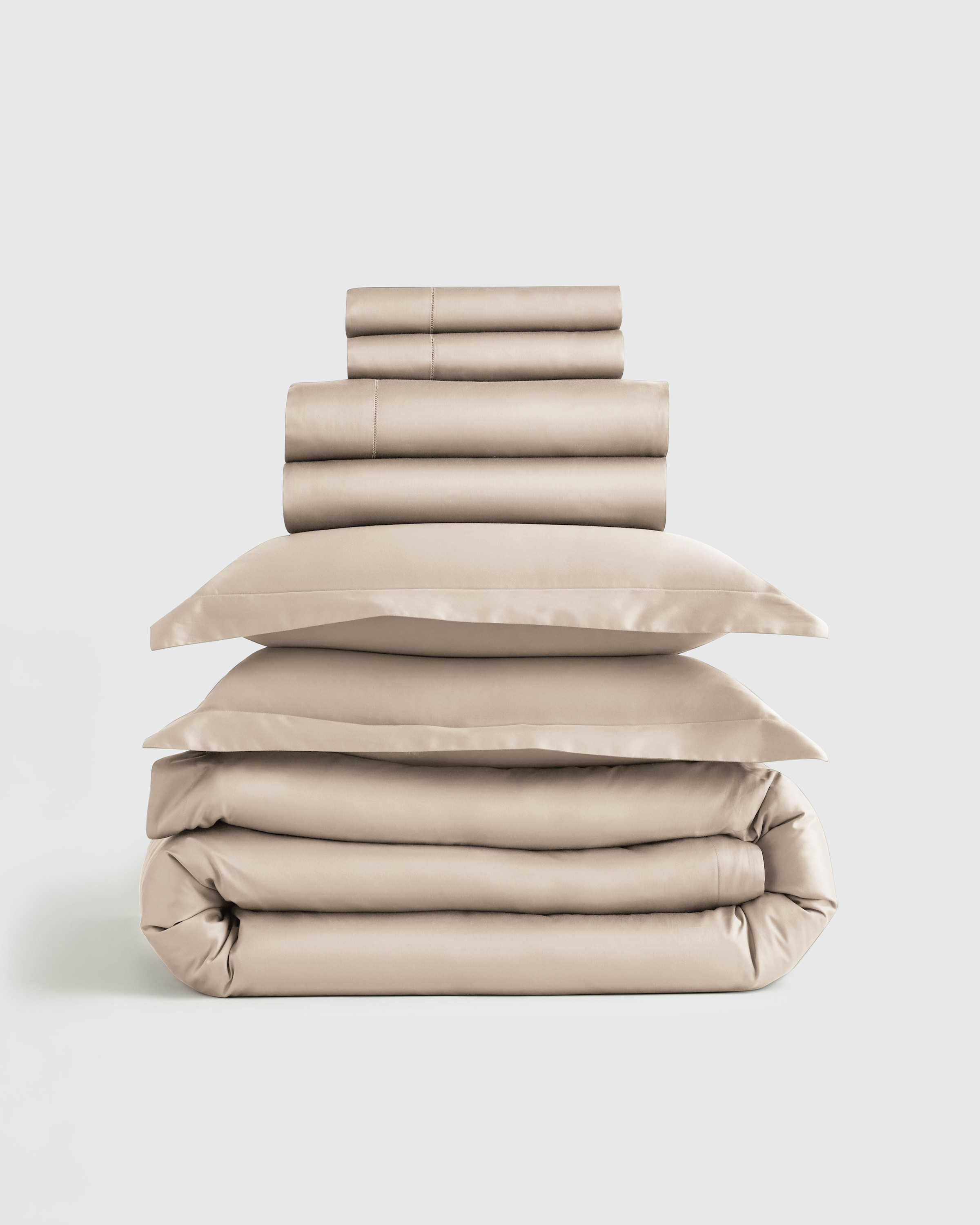 Quince | 700 TC Giza Cotton Sateen Deluxe Bedding Bundle in Sand, Size Twin | Quince