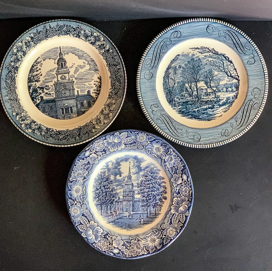 Vintage Ironstone Blue Transferware Plate Liberty Blue or Cavalier Philadelphia's Independence Ha... | Etsy (US)