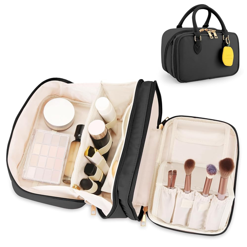 Travel Makeup Bag for Women Fashion Large Capacity Pouch Open Flat Cosmetic Portable Organizer Wa... | Amazon (US)