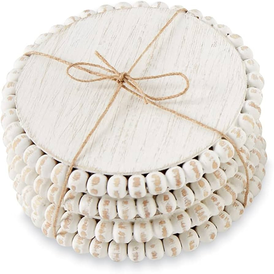 Mud Pie White Beaded Coaster Sets, 4 3/4"" Dia (42500044W) | Amazon (US)