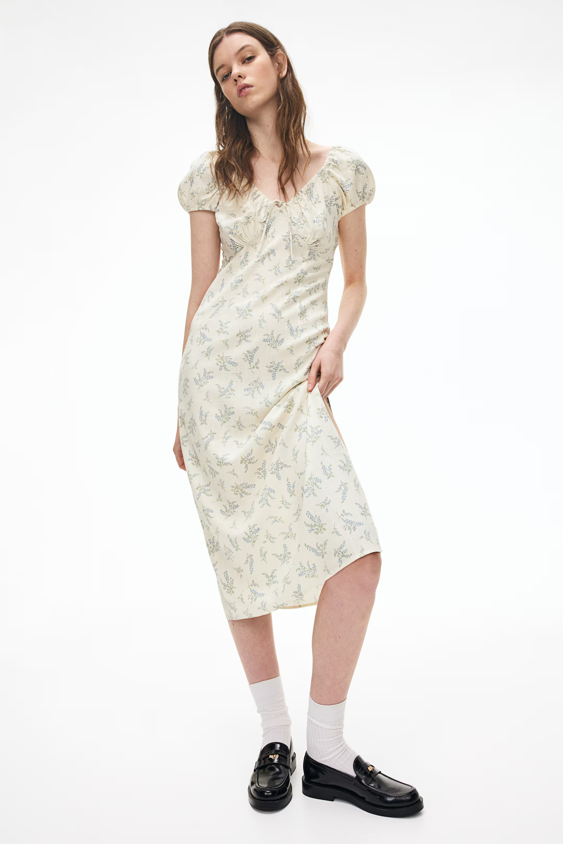 Tie-Detail Maxi Dress - Cream/floral - Ladies | H&M US | H&M (US + CA)