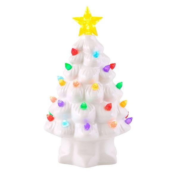 7in Ceramic Lit Tree Decorative Figurine White - Mr. Christmas | Target