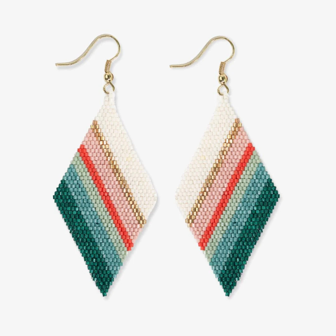 Frida Mixed Stripe Beaded Earrings Teal + Poppy | INK+ALLOY