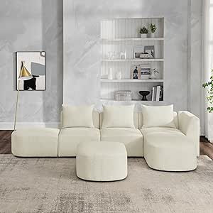 FANYE L-Shaped Stylish Comfy Sectional 2 Single Seats, Right Chaise and Movable Ottomans, Modern ... | Amazon (US)
