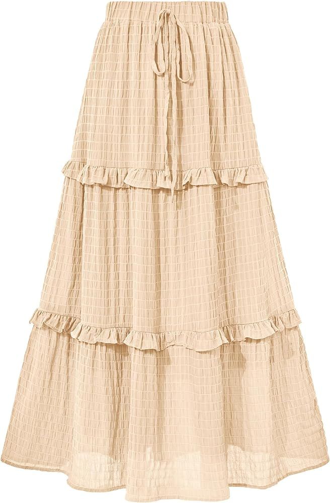 BTFBM Women's Long Summer Skirt 2024 Elegant High Waist Cocktail Party Wedding Guest Dress Flared... | Amazon (US)