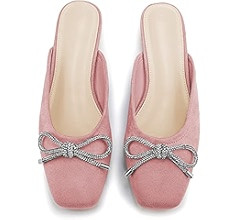 Coutgo Mules for Women, Flat Backless Comfort Loafer with Square Toe, Casual Slip on with Rhinest... | Amazon (US)