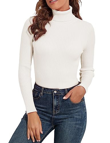 PrettyGuide Women's Ribbed Turtleneck Long Sleeve Sweater Ivory XS | Amazon (US)