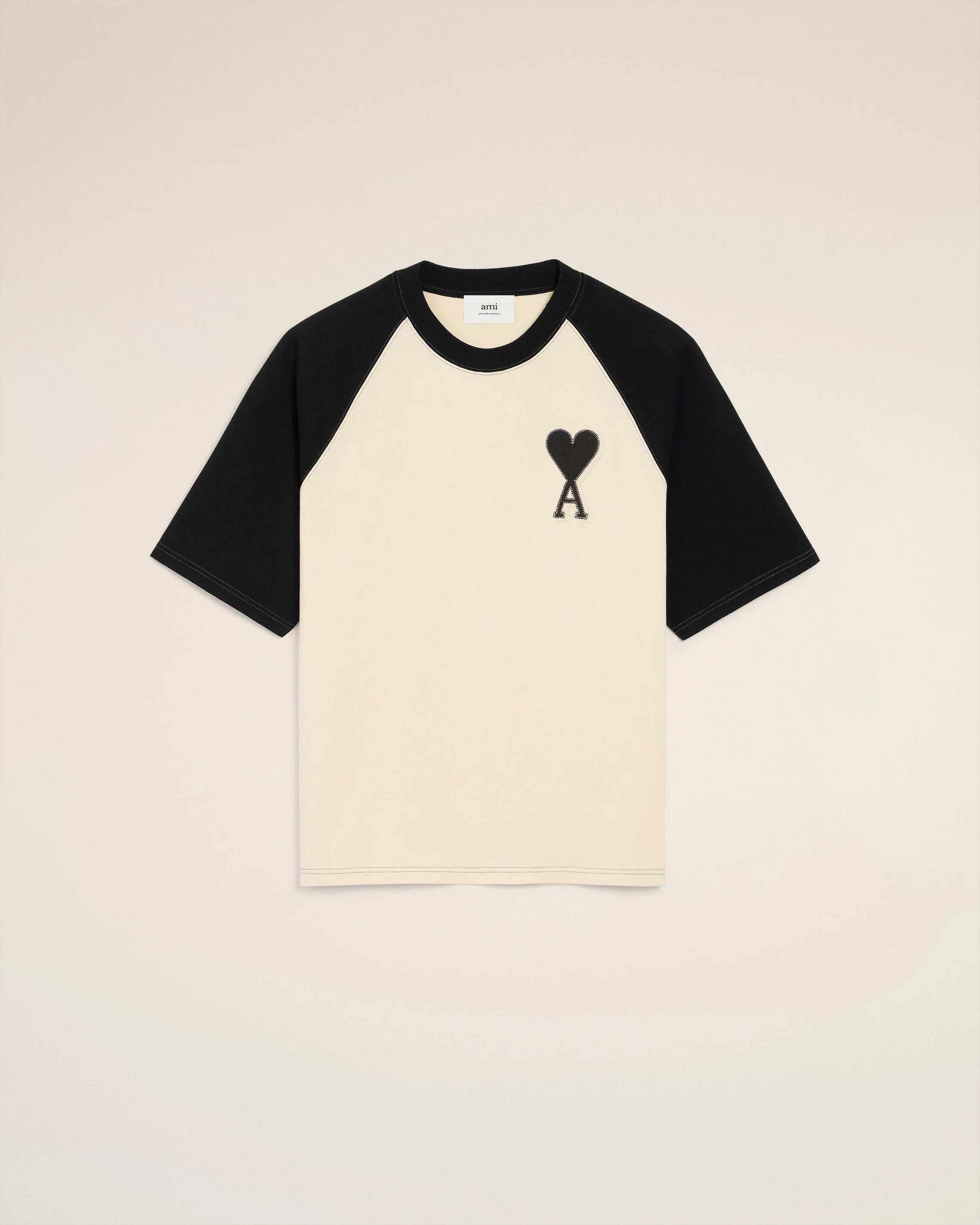 IVORY/BLACK White Cotton Short Sleeves Ami De Coeur T-shirt | AMI PARIS | AMI Paris FR