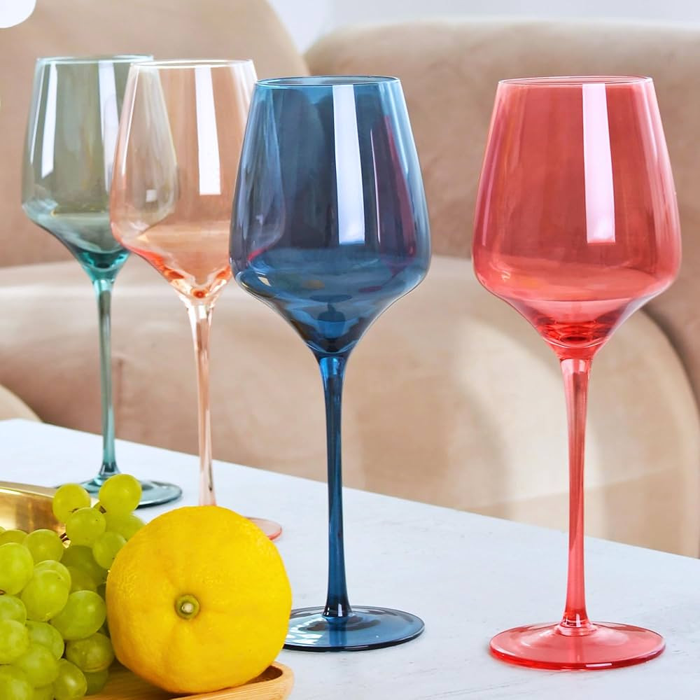 Lidy Colored Wine Glasses Set of 4 - Colorful Wine Glasses 15oz for Red Wine, White Wine | Cockta... | Amazon (US)