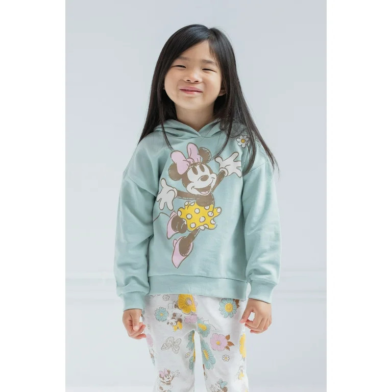 Disney Minnie Mouse Toddler Girls Fleece Pullover Hoodie and Pants Outfit Set Green / White 5T | Walmart (US)