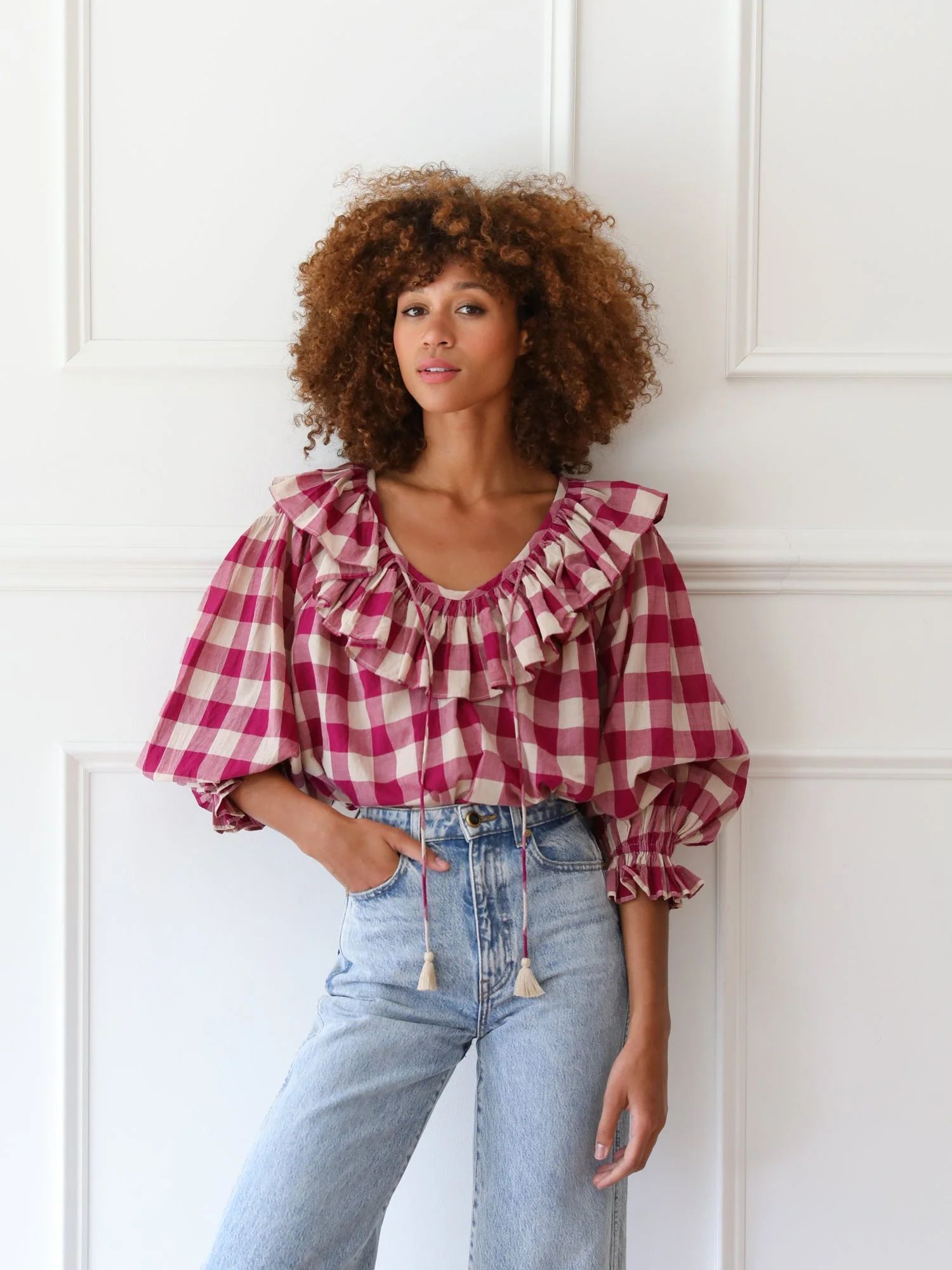 Shop Mille - May Top in Raspberry Plaid | Mille