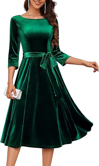 DRESSTELLS Velvet Cocktail Dress for Women, 2025 Winter Christmas Holiday Dress, 3/4 Long Sleeves... | Amazon (US)