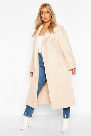 Plus Oversized Self Belted Long Coat | Boohoo.com (US & CA)