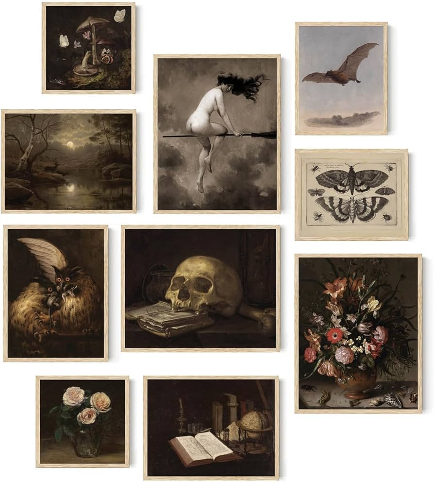 Roslynity Dark Academia Room Decor Wall Art Prints Set of 10 Vintage Halloween Gothic Witchy Aest... | Amazon (US)