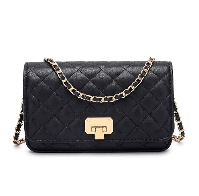 Women Black Quilted Purse Crossbody Designer Shoulder Bag with Chain Strap | Amazon (US)
