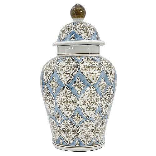 Galt International Light Blue & Brown Hand Painted Mosaic Ceramic Ginger Jar 18" with Lid Porcelain Chinoiserie Temple Jar Vase Kitchen Home Decor for Interior Design | Amazon (US)