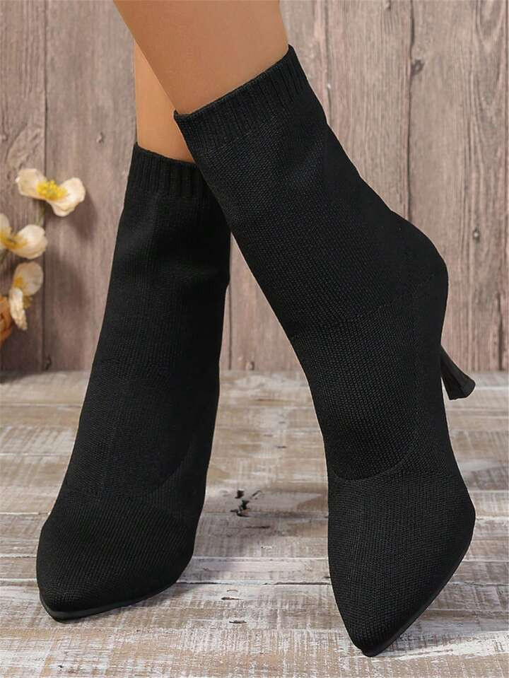 Women's Pointed Toe High Heel Short Boots, Knitted Elastic Sock Boots For Fall & Winter | SHEIN U... | SHEIN