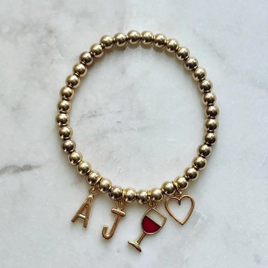 Personalized Beaded Wine Charm Bracelet - Etsy | Etsy (US)