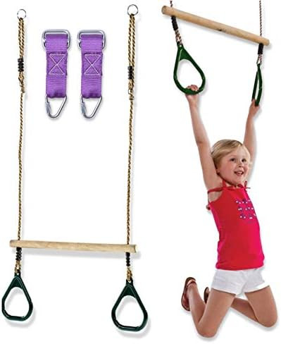 Trailblaze Weatherproof Kids Trapeze Bar with Rings | Wooden Swing Set Hanging Bar | 2 Buckle Str... | Amazon (US)