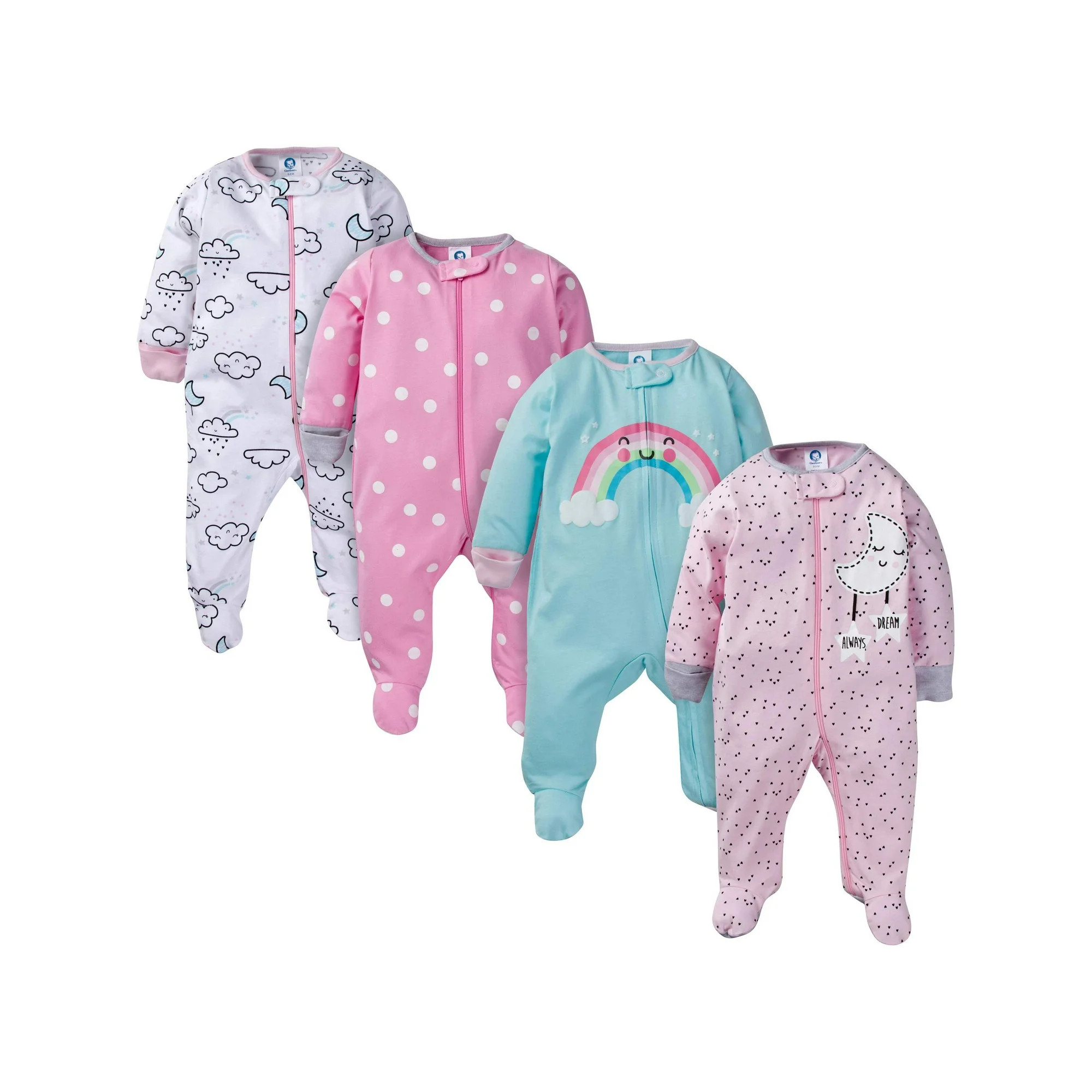 Gerber Baby Girl Zip-up Sleep 'N Play Pajamas, 4-Pack | Walmart (US)