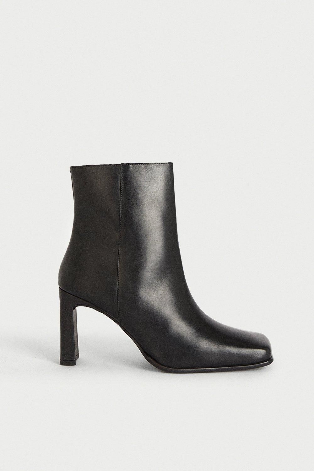 Premium Leather Squared Toe Knee Ankle Boots | Warehouse UK & IE