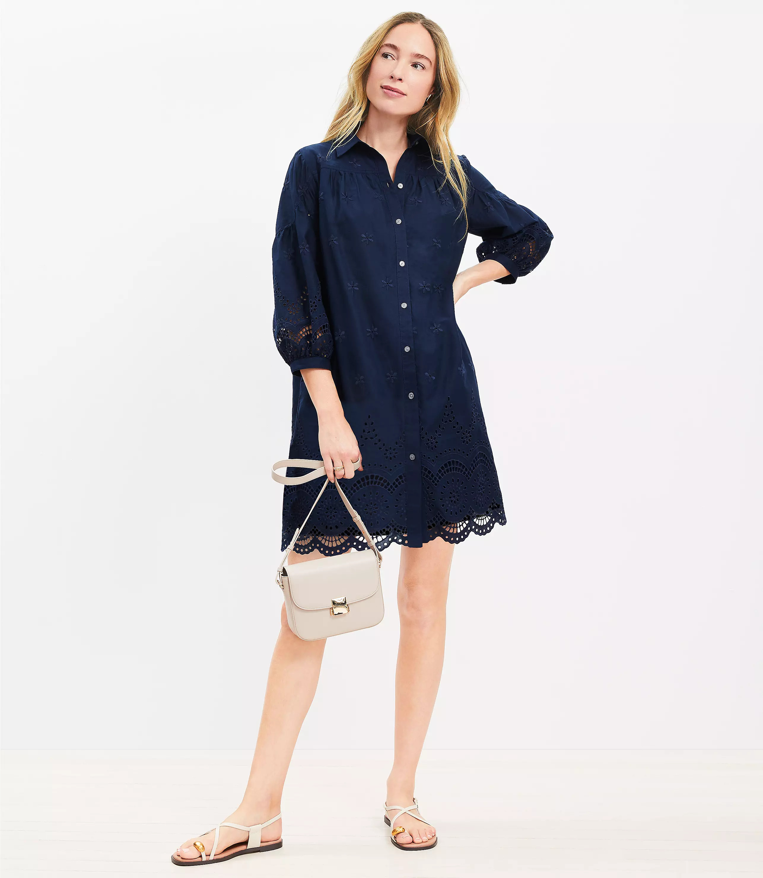 Eyelet Mini Shirtdress | LOFT