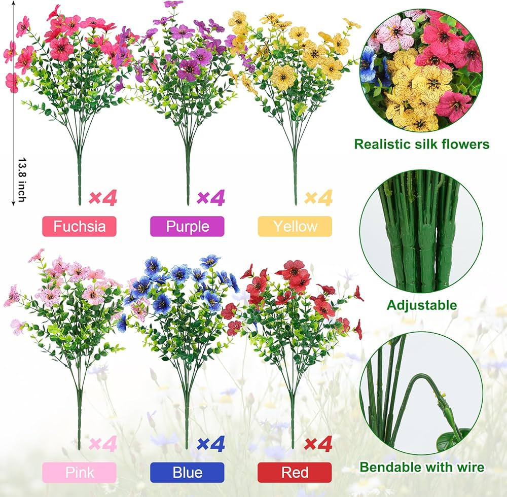 Ouddy Decor 24 Bundles Artificial Flowers for Outdoors Fake Silk Flowers UV Resistant Faux Plasti... | Amazon (US)
