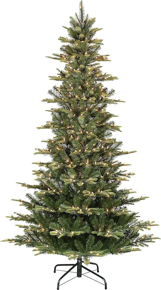 Puleo International 6.5 Foot Pre-Lit Slim Aspen Fir Artificial Christmas Tree, Green | Amazon (US)