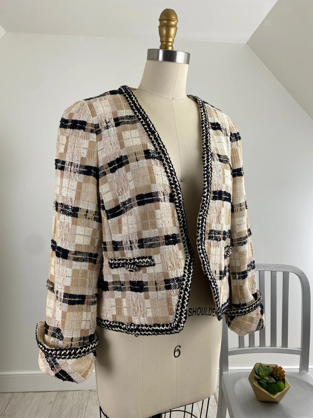 Gorgeous WEILL Beige and Black Tweed Cropped Plaid Blazer M | Etsy (US)