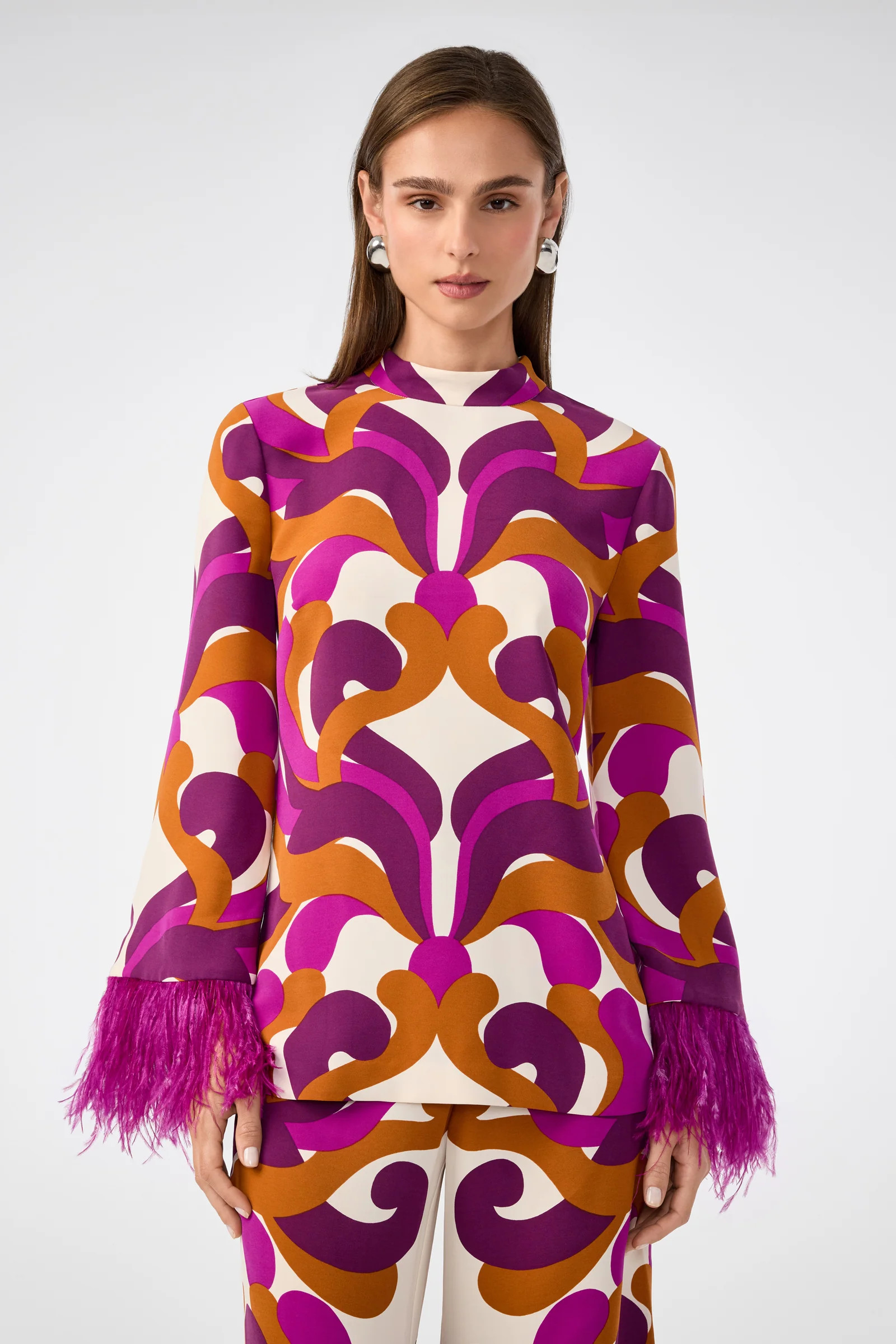Nyssa 2 Feather-Cuff Top | Trina Turk