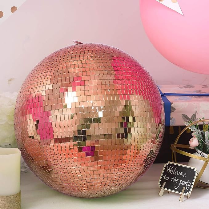 Efavormart 15" Rose Gold Glass Mirror Disco Ball with Hanging String Christmas Ornaments | Amazon (US)