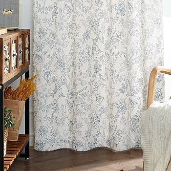 Lazzzy Linen Curtains Farmhouse Blue Floral Print 84 Inches Long Back Tab Drapes for Living Room ... | Amazon (US)