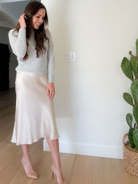 Work outfit, Silk slip skirt, silk skirt, winter outfit, quiet luxury, elegant outfit, skirt outfit, winter outfit ideas, 

#LTKfindsunder100 #LTKover40