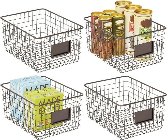 mDesign Large Steel Storage Organizer Bin Baskets with Label Slot for Kitchen Pantry, Cabinet, Cu... | Amazon (US)