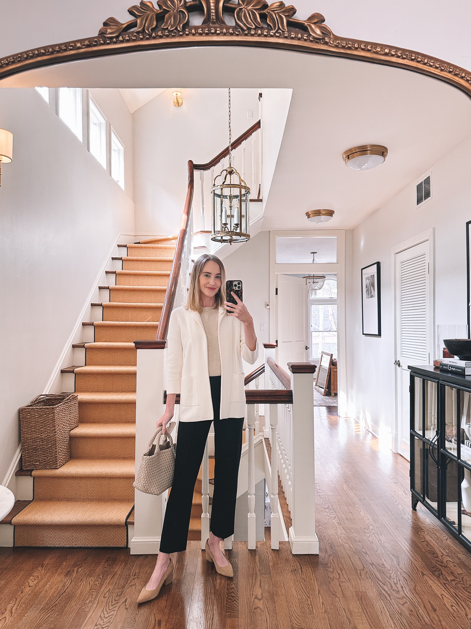 Last but not least for today: These are the most magnificent black pants I've ever tried on. EVER. I mean it, Friends. They're insane. They're this cross between Ponte and sweater material, and they have a big, wide waistband that flattens everything out. They have a little piping down the front and a slight kick-out cropped leg. They're perfect. Definitely pants you could wear to work and formal events, but also feel wonderfully comfortable in. Heck, I'd take a road trip or get on a flight with them! Highly, highly recommend. I'm wearing the size small here; I'd say they're true to size. Shop my whole outfit here: 

#LTKsalealert